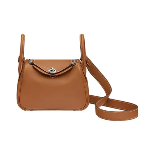 HERMES Lindy Swift Кожа Сумка Сумка через плечо Сумка через плечо Мини Женская Золотая Янтарно-желтая