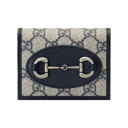 GUCCI Horsebit 1955 Холст Двойной Складной Держатель для Карт и Кошелек Унисекс Синий