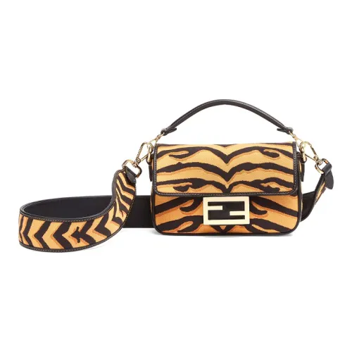 FENDI Baguette Телячья кожа Сумка Baguette Сумка Сумка через плечо Сумка через плечо Мини Женская Темно-желтый Черный