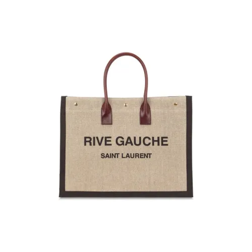 SAINT LAURENT Rive Gauche Холст и Кожа Сумка Canvas Tote Сумка для покупок Стандартная Унисекс Бежевый и Коричневый