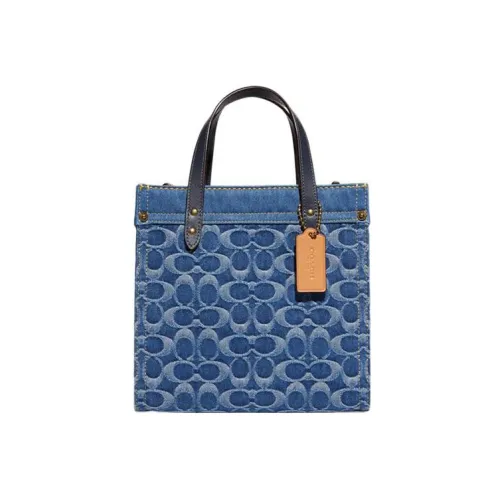 COACH Field Denim Ткань Сумка-тоут Сумка для покупок Портативная Сумка через плечо Сумка через плечо Средняя Женская Морской синий