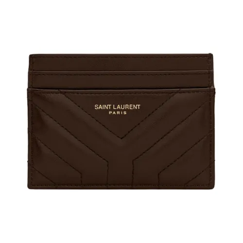 SAINT LAURENT Joan Телячья кожа Держатель для карт Унисекс Black Mountain Ореховый