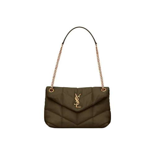 SAINT LAURENT PUFFERLOULOU Лоскутное шитье Овечья шкура Цепочка Сумка через плечо Маленький Women's Silver Лотос Зеленый