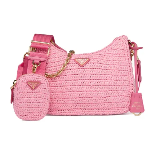 PRADA RE Edition Рафия Волокно Хобо Сумка Плечевая Сумка Комбинированная Сумка Женская Сумка Лепесток Розовый