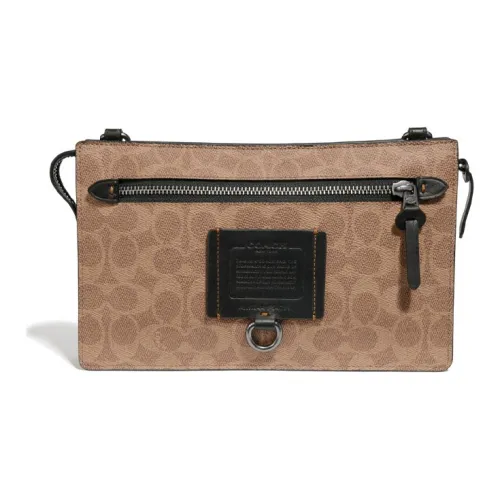COACH Rivington Холст и Кожа Одно Плечо Через Плечо Клатч Мужской Хаки с Монограммой