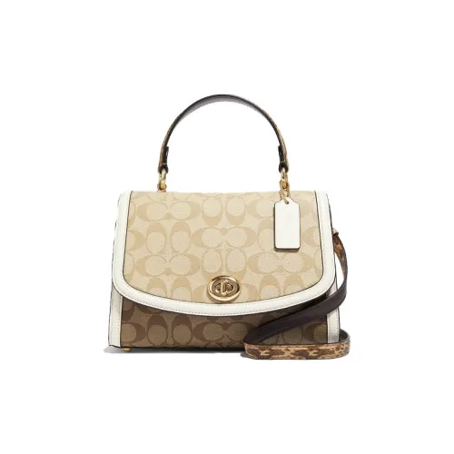 COACH Tilly Canvas Leather Handbag Shoulder Bag Crossbody Bag Shoulder Bag Medium Women's Khaki Brown Monogram COACH Tilly Холст Кожа Сумка через плечо Сумка на плечо Сумка через плечо Сумка на плечо Средний Женский Хаки и Коричневый Монограмма