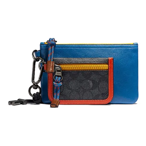 COACH Canvas с кожаными вставками клатч маленький мужской синий и черный