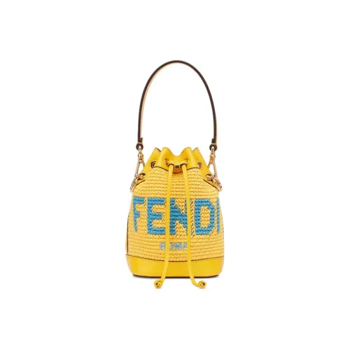 FENDI Mon Tresor Вязальная игла Хлопковая ткань С кожаными вставками Сумка через плечо Сумка Мини Женская Желтая