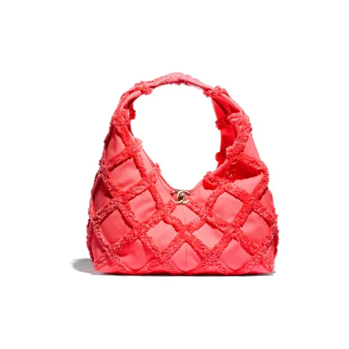 CHANEL Хлопок холст телячья кожа сумка через плечо большой женский коралловый