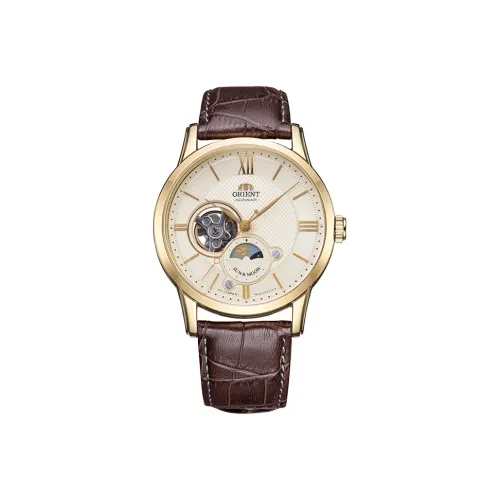 ORIENT Master Collection Механический механизм Коровья кожа Ремень Часы Мужские Золотистый циферблат RA AS0004S00