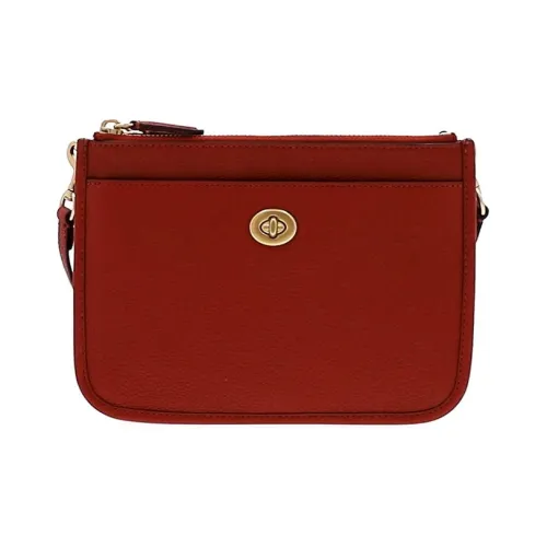 COACH Turnlock Litchi Grain Leather Crossbody Bag Small Women's Red