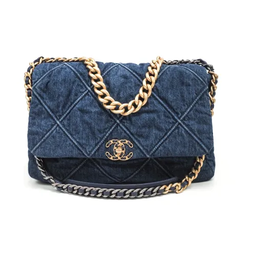 CHANEL 19Bag Деним Сумка с клапаном Сумка через плечо Сумка на плечо Большая Женская Синяя