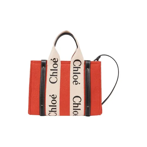 Chloe Woody Гладкая отделка Телячья кожа Тоут Сумка Сумка для покупок Сумка через плечо Сумка Маленькая Женская Оранжевая