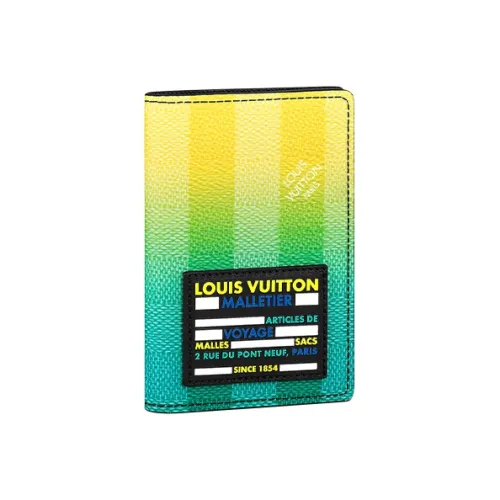 LOUIS VUITTON Покрытый холст Кошелек для монет Кошелек Держатель для карт Мужской Градиент Желтый Зеленый