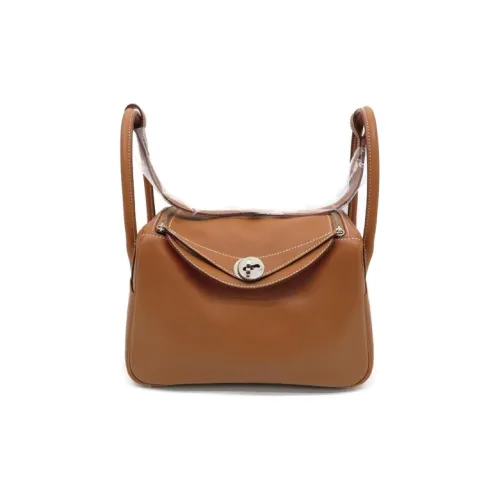 HERMES Lindy Swift Кожа Одно плечо Сумка Женская Золотисто-коричневая