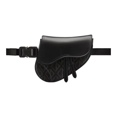 DIOR Черный Холст Гладкая Коровья Кожа Седло Сумка Бананка Портативная Сумка через плечо Мини Мужская Черная