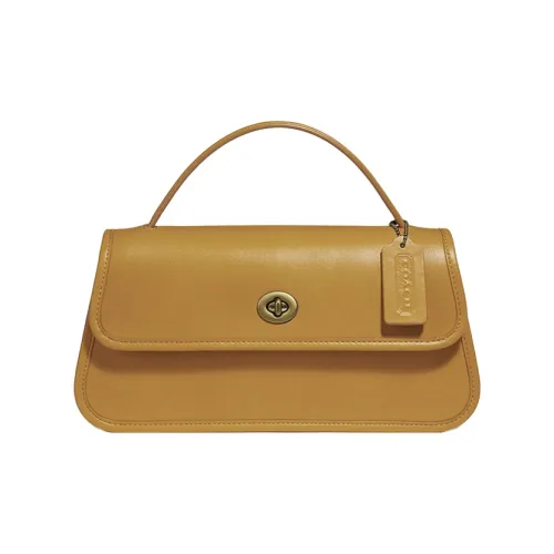 COACH Turnlock Кожа Портативный Одно плечо Через плечо Клатч Большой Женский Желтый