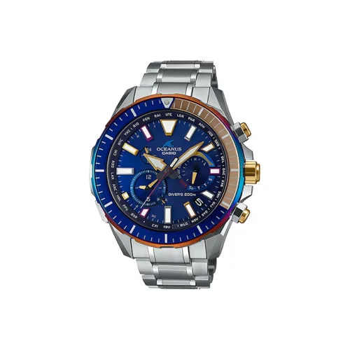 CASIO OCEANUS Collection Круглый Многофункциональный циферблат Кварцевый механизм Титановый ремешок Часы Мужские часы Синий циферблат