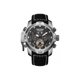 Белый корпус, черный циферблат, апельсиновые стрелки, черный ремень