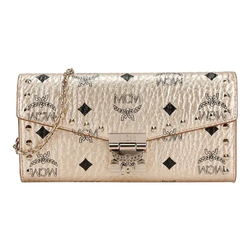 MCM Patricia Visetos Искусственная кожа Сумка через плечо Большая Женская Шампанское золото