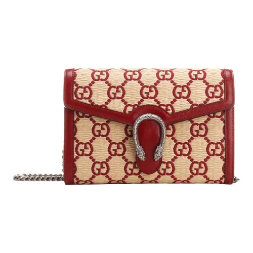 GUCCI Dionysus Ткань с кожаными вставками Сумка через плечо Женская Красная и Бежевая