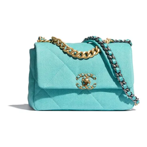 CHANEL 19Bag Деним Телячья кожа Сумка через плечо Маленькая Женская Флуоресцентный Синий