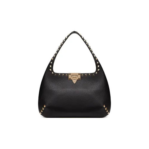 Valentino Rockstud Телячья кожа с рельефом Сумка-хобо Сумка-пельмени Сумка через плечо Сумка маленькая Женская Черная