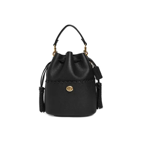 COACH Lora Кожа Ведро Сумка Портативная Сумка через плечо Сумка через плечо Стандартная Женская Черная