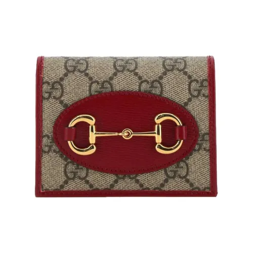 GUCCI Canvas с кожаными вставками держатель для карт кошелек унисекс цвет эбеновый и красный