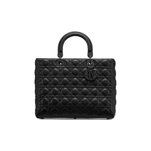DIOR Lady Dior Матовый Корова Кожа Сумка Lady Dior Сумка через плечо Сумка Большая Женская Черная