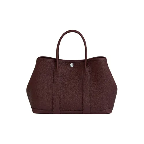 HERMES Garden Party Холст с кожей Сад Сумка Женские 0G Руж Sellier Седло Красный