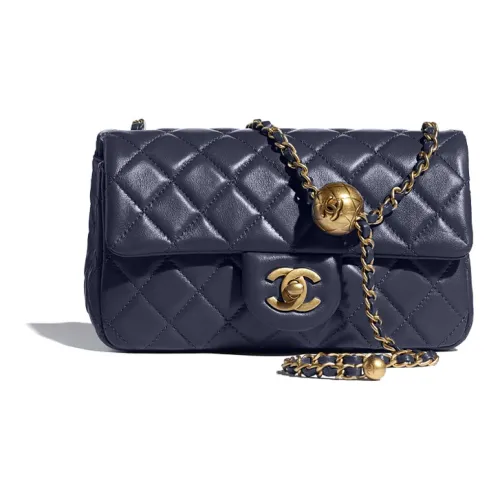 CHANEL Classic Flap CF Small Gold Ball Овечья кожа Сумка через плечо Женская Морской синий
