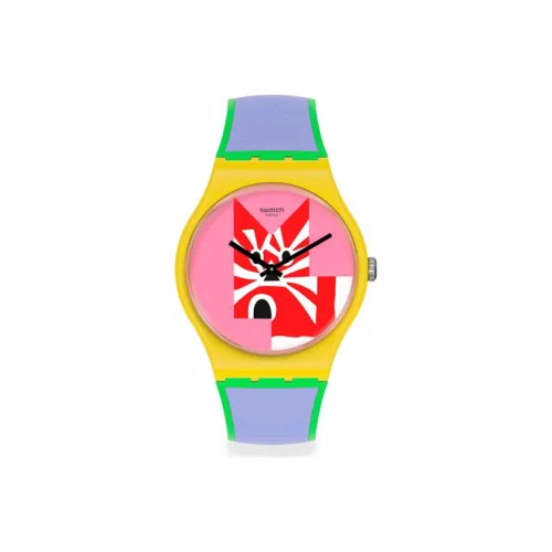 Swatch Quartz Механизм Унисекс Часы 47,4 мм Розовый Циферблат Часы Пластиковый Корпус Часы Силиконовый Ремешок
