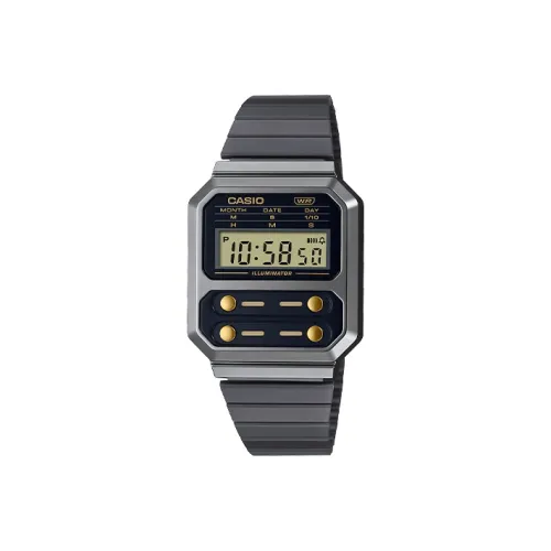 CASIO Vintage Collection A100 Коллекция Кварцевый механизм Нержавеющая сталь Ремешок Часы Унисекс Черный циферблат A100WEGG 1A2