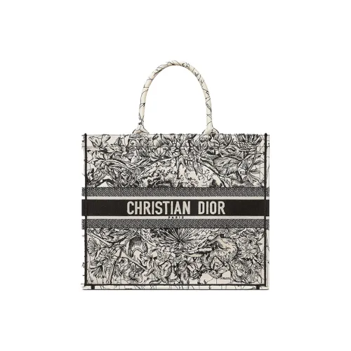 DIOR BookTote Холст Тоут Сумка Сумка для покупок Сумка через плечо Сумка Большая Женская Молочно-белая Черная