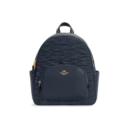 COACH Court Nylon Leather Backpack Large Women's Dark Blue
