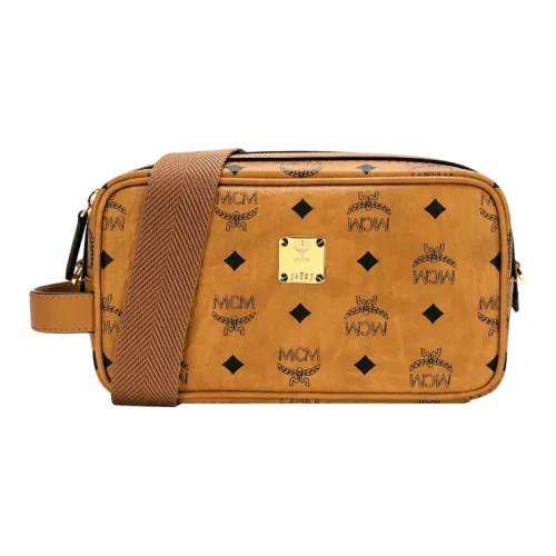 MCM Original Visetos Кожа Туалетная сумка Маленькая квадратная сумка сумка через плечо плечевая сумка Стандартная Мужская Коричневый Коньяк