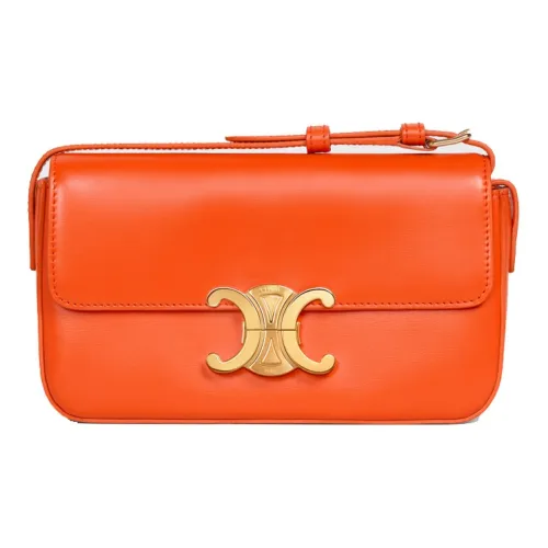 CELINE Triomphe Блестящая сумка через плечо из коровьей кожи женская ярко-оранжевая