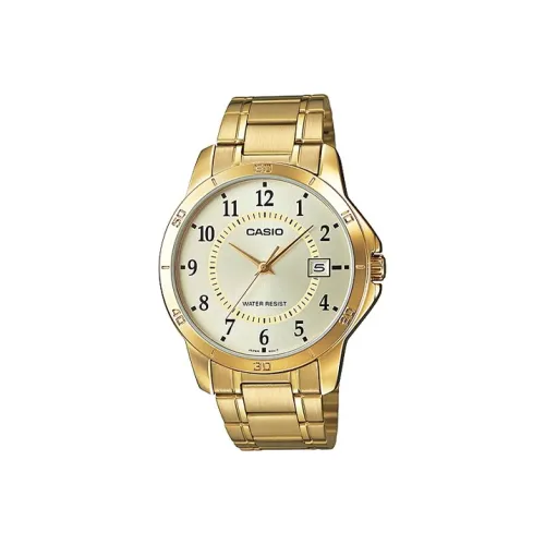 CASIO Standard Series Кварцевый механизм нержавеющая сталь ремешок с ионным покрытием часы для мужчин золотой циферблат модель MTP V004G 9B