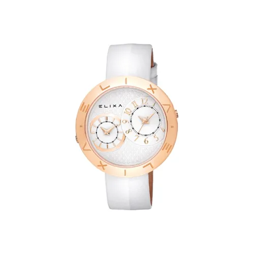 Elixa Кварцевый механизм Женские часы 41 мм Белый циферблат Корпус из нержавеющей стали Естественная кожа Ремешок E123 L506
