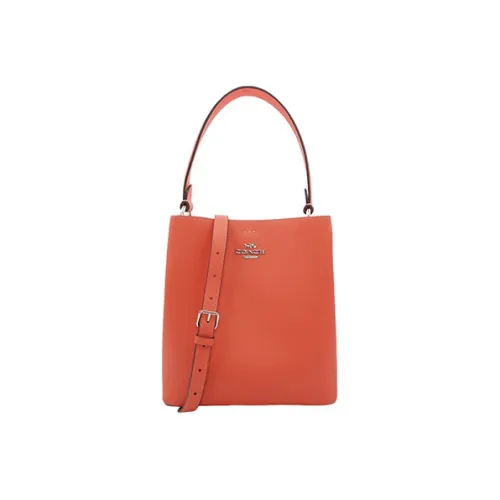 COACH Town GRAIN LEATHER Сумка-ведро Сумка через плечо среднего размера Женская Оранжевая Розовая
