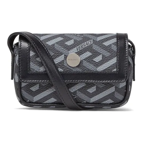 VERSACE La Greca Покрытие Холст Сумка через плечо Мини Унисекс Серый