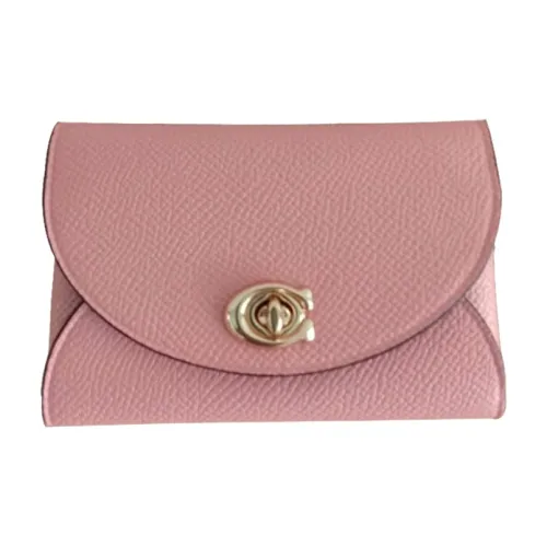 COACH Turnlock Крестообразная текстура Кожа Держатель для карт кошелек Женские Розовый