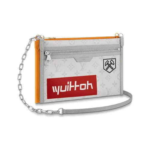 LOUIS VUITTON Белый Холст с Деним Ткань Клатч Кошелек Сумка через плечо Сумка на плечо Мужской Белый