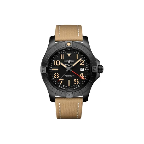 Breitling Avenger Автоматический Механический Механизм Унисекс Часы 45 мм Черный Циферблат Титан Корпус Часы Естественная Кожа Ремешок