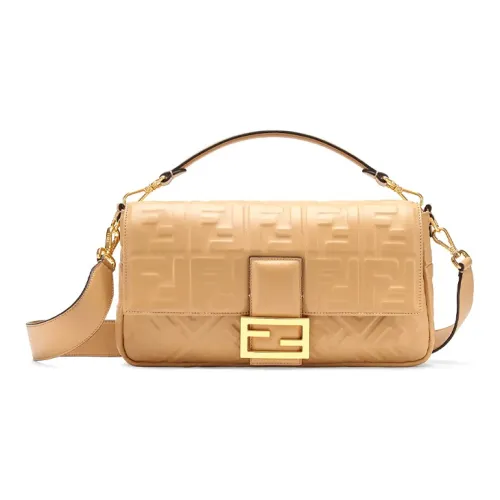 FENDI Baguette Напп Кожа Багет Сумка Сумка через плечо Сумка Большая Женская Бежевая