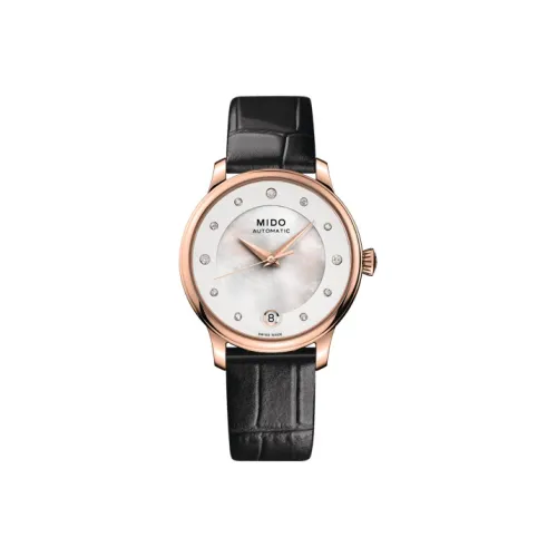 Mido Baroncelli Автоматический Механический Механизм Женские Часы 33 мм Белый Циферблат Нержавеющая Сталь PVD Покрытие Корпус Часов
