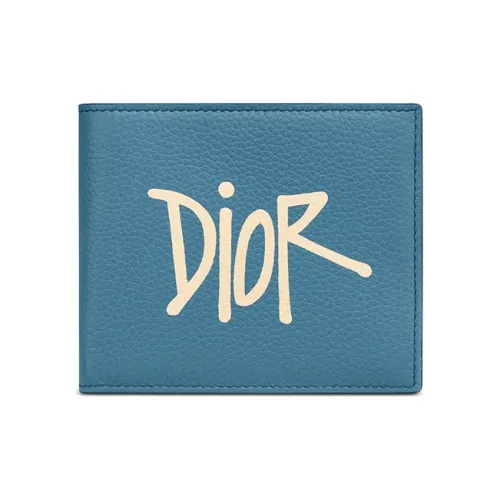 DIOR Коровья кожа крупнозернистая текстура кошелек унисекс синий