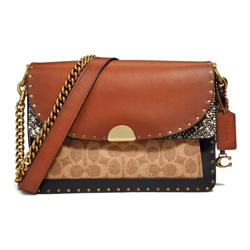 COACH DREAMER Змеиный принт с кожаными вставками сумка через плечо среднего размера женская коричневый многоцветный