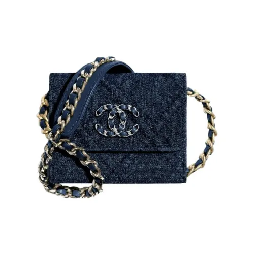 CHANEL Деним Ткань Монетница Сумка через плечо Сумка на плечо Унисекс Темно-синий